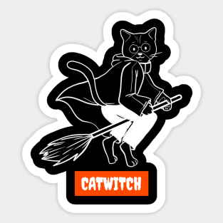 Cat Witch, Halloween Cat Gift, Halloween Witch, Black Cat, Flying Cat Sticker